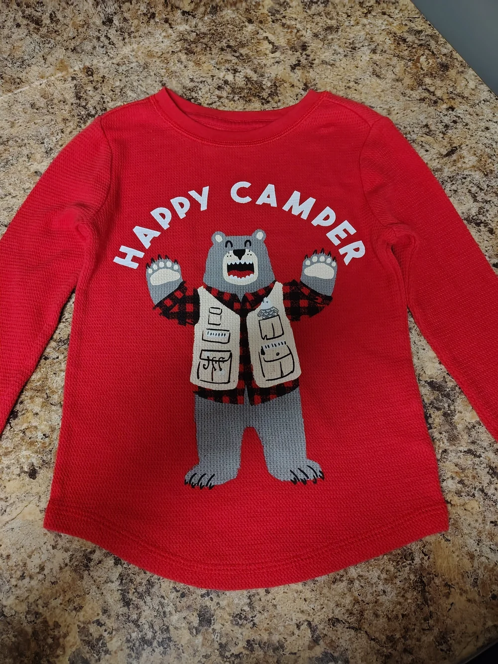 Old Navy Red 'Happy Camper' Bear Graphic Long-Sleeve Tee